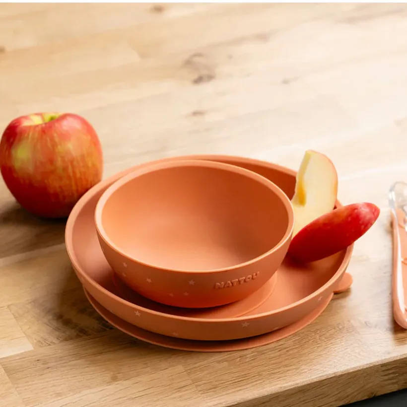 Maaltijdset voor kinderen - Silicone - Terracotta/sterren - 3 Stk