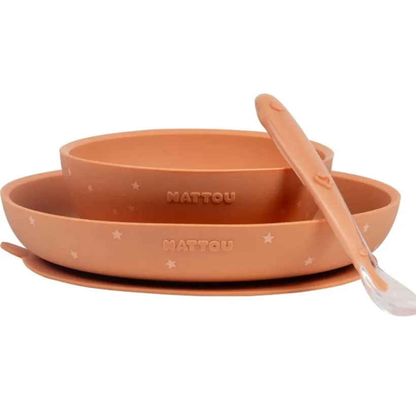 Maaltijdset voor kinderen - Silicone - Terracotta/sterren - 3 Stk
