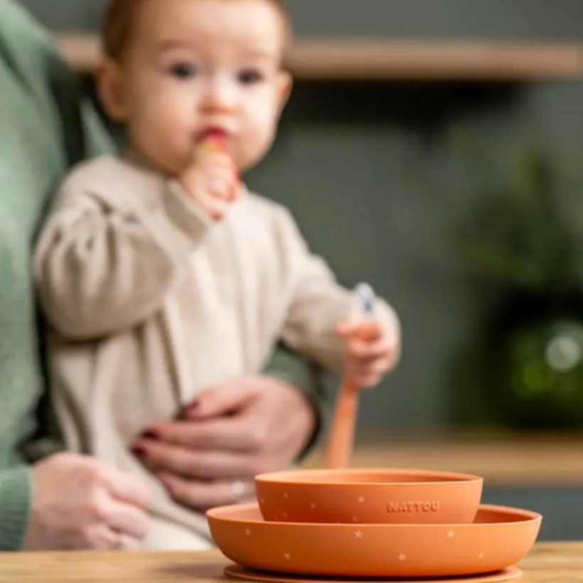 Maaltijdset voor kinderen - Silicone - Terracotta/sterren - 3 Stk