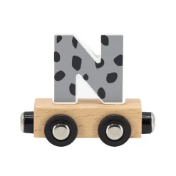 Magnetisch houten wagonnetje letter N met gespikkeld grijs patroon