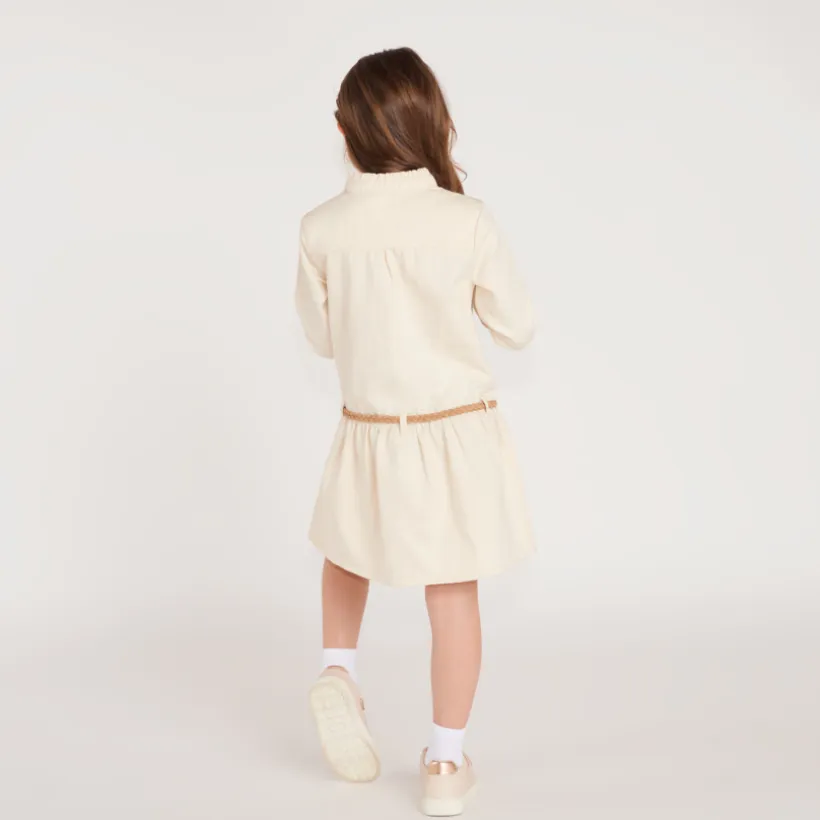 Meisjes blousejurk met lange mouwen en gevlochten riem