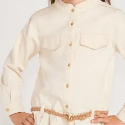 Meisjes blousejurk met lange mouwen en gevlochten riem