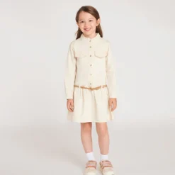 Meisjes blousejurk met lange mouwen en gevlochten riem