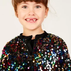 Meisjes feest bomberjack met multicolor pailletten