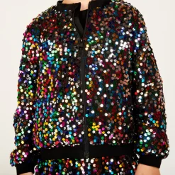 Meisjes feest bomberjack met multicolor pailletten