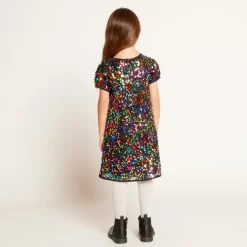 Meisjes feestjurk met multicolor pailletten
