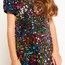 Meisjes feestjurk met multicolor pailletten