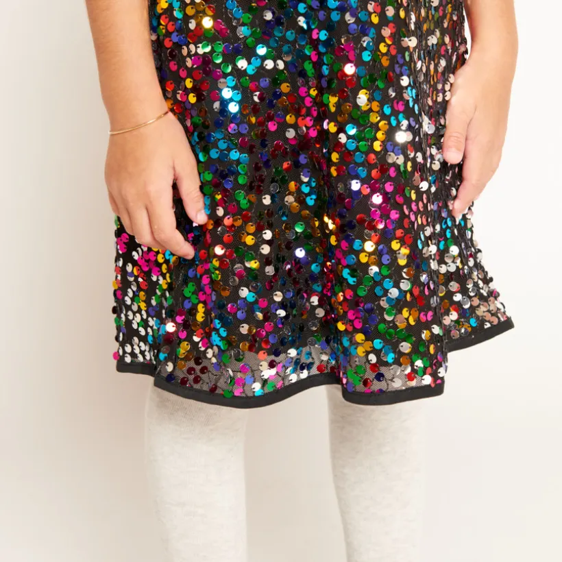 Meisjes feestjurk met multicolor pailletten