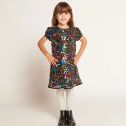 Meisjes feestjurk met multicolor pailletten