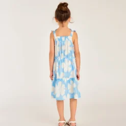 Meisjesjurk met bloemenprint van seersucker met spaghettibandjes
