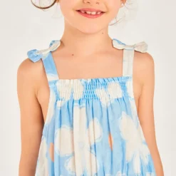 Meisjesjurk met bloemenprint van seersucker met spaghettibandjes