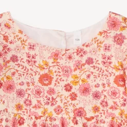 Meisjesjurk met driedelige mouwen en bloemenprint