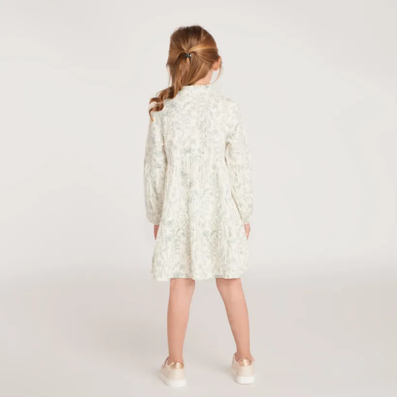 Meisjesjurk met lange mouwen, bedrukt met bloemen en vlinders