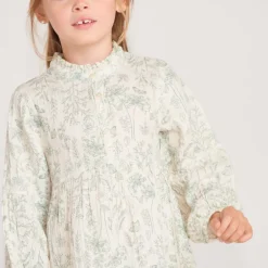 Meisjesjurk met lange mouwen, bedrukt met bloemen en vlinders