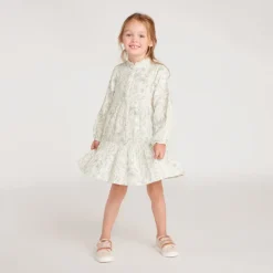 Meisjesjurk met lange mouwen, bedrukt met bloemen en vlinders