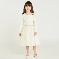 Meisjesjurk met lange mouwen en geborduurd tulle-effect 2-in-1.