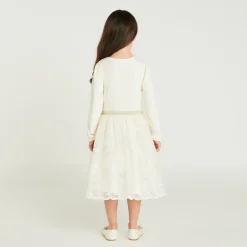 Meisjesjurk met lange mouwen en geborduurd tulle-effect 2-in-1.