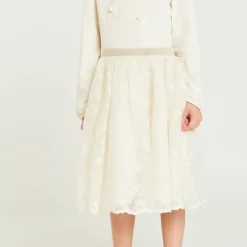 Meisjesjurk met lange mouwen en geborduurd tulle-effect 2-in-1.
