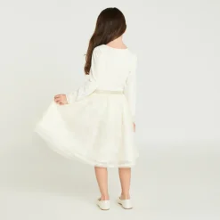 Meisjesjurk met lange mouwen en 2-in-1 tulle geborduurd effect.