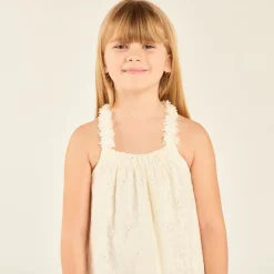 Meisjesjurk met schouderbandjes van Engelse borduursels