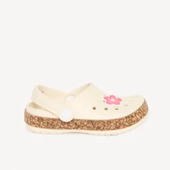 Meisjes sabots met bloemenbadge en kurklook zool