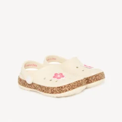 Meisjes sabots met bloemenbadge en kurklook zool
