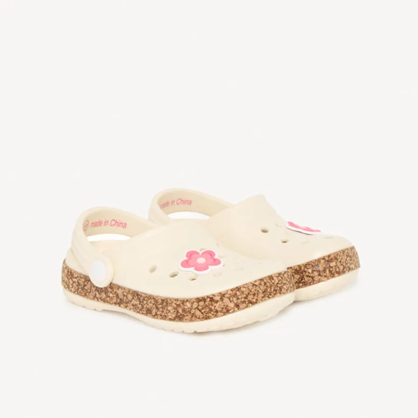 Meisjes sabots met bloemenbadge en kurklook zool