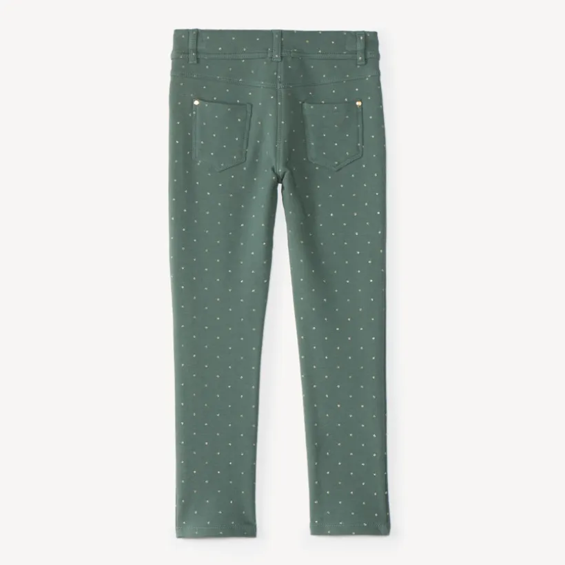 Meisjes skinny broek van fleecemateriaal met gouden stippen