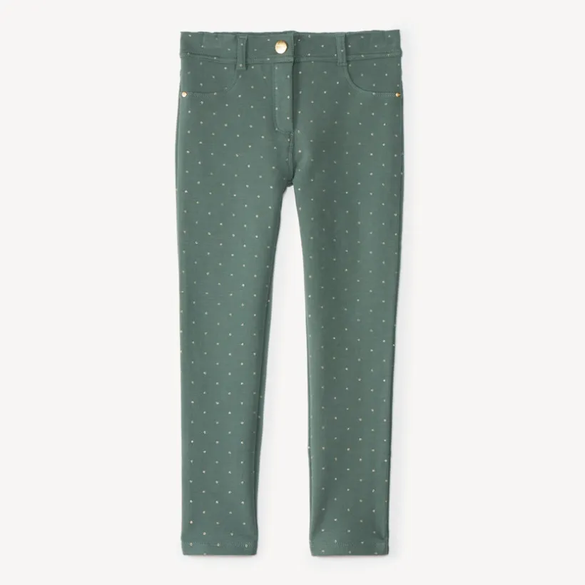 Meisjes skinny broek van fleecemateriaal met gouden stippen