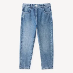 Mom jeans meisjes in effen wassendeffect.