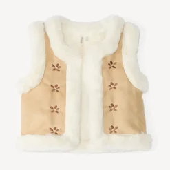Mouwloos vest voor meisjes van baby in suede en nepbont