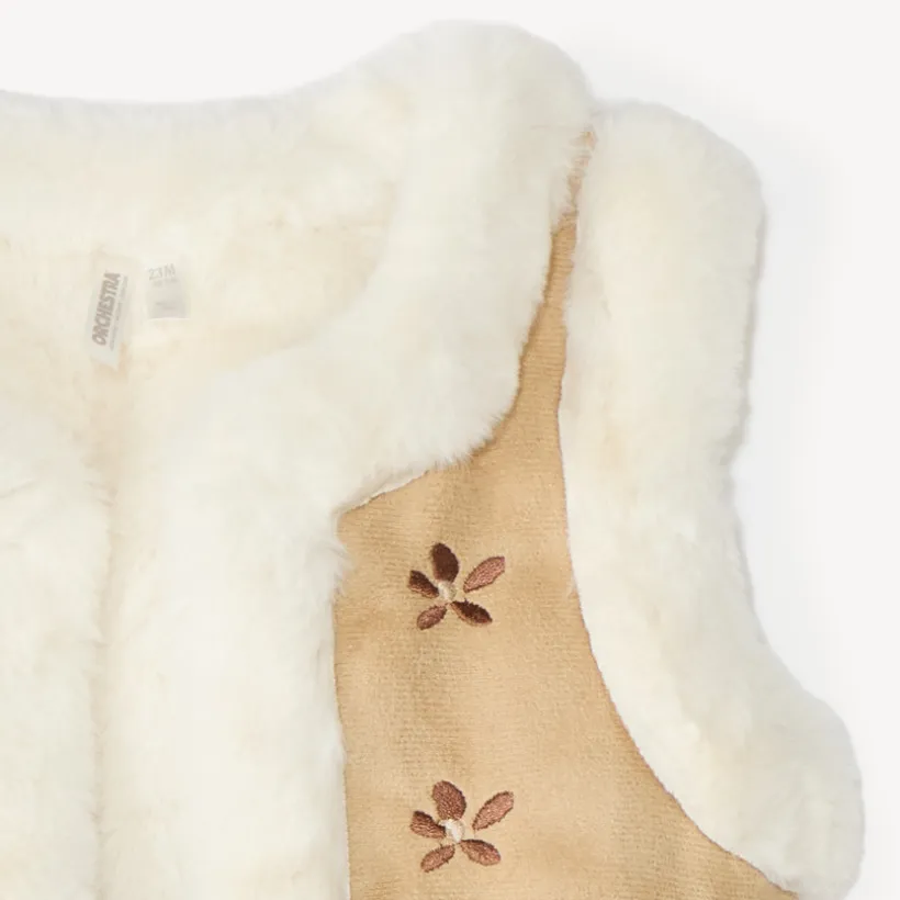 Mouwloos vest voor meisjes van baby in suede en nepbont