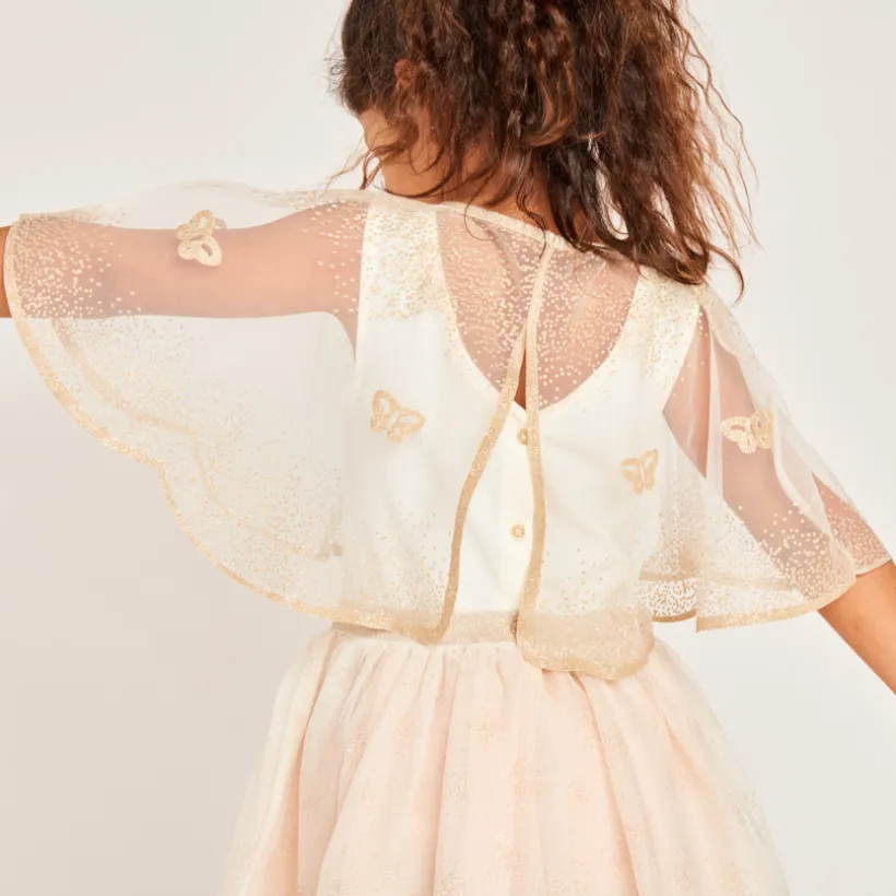 Mouwloze bi-materialen jurk met vlindercape meisjes