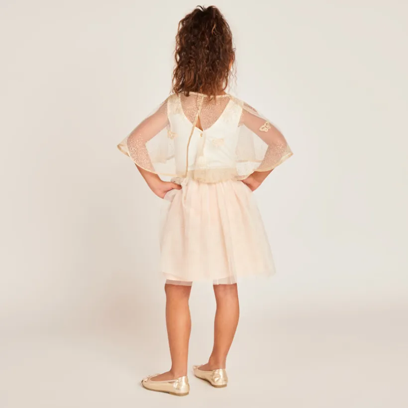 Mouwloze bi-materialen jurk met vlindercape meisjes