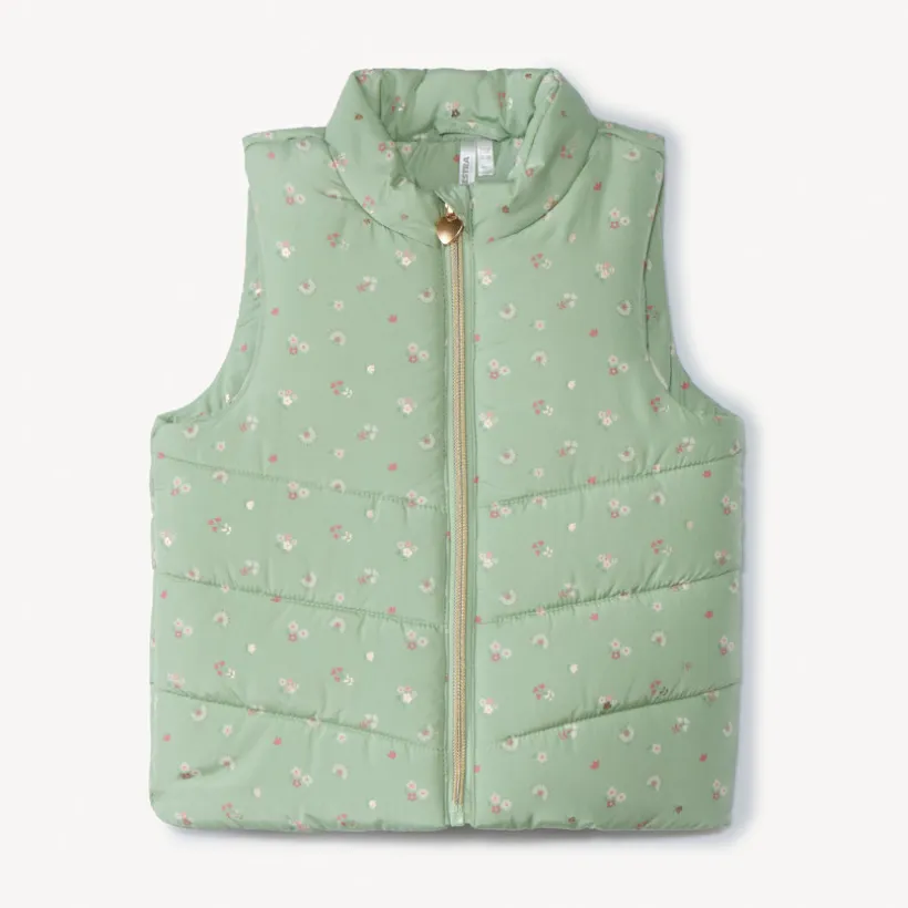 Mouwloze donsjas van canvas met bloemenprint voor babymeisje