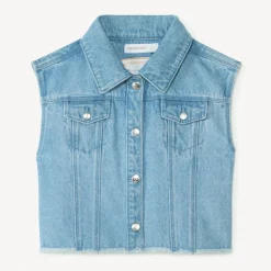 Mouwloze jeansjas met hemdkraag meisjes