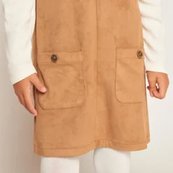 Mouwloze jurk in suède stof met leder effect meisjes