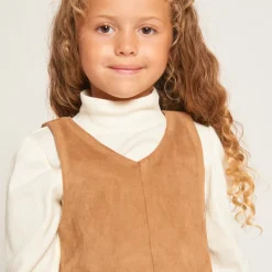 Mouwloze jurk in suède stof met leder effect meisjes