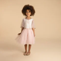 Mouwloze jurk in twee stoffen met vlindercape meisjes