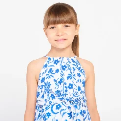 Mouwloze jurk met bloemen en strik in de taille voor meisjes