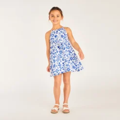 Mouwloze jurk met bloemenprint en strik taille meisjes