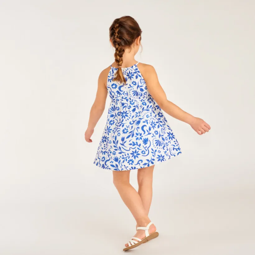 Mouwloze jurk met bloemenprint en strik taille meisjes