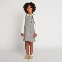 Mouwloze jurk met pied de pouleprint meisjes