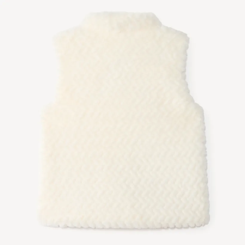 Mouwloze meisjesjacket van faux fur met rits