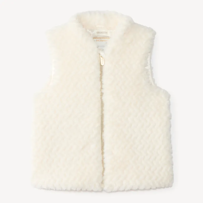 Mouwloze meisjesjacket van faux fur met rits