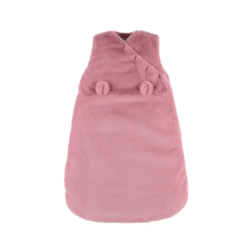 mouwloze slaapzak in imitatiebont roze 70 cm met TOG 2,0-3,5