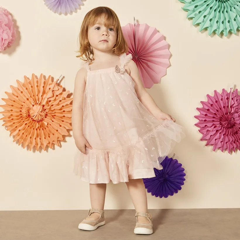 Mouwloze tule jurk met vlinderprint voor baby meisje