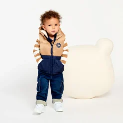 mouwloze tweekleurige donsjas voor babyjongens