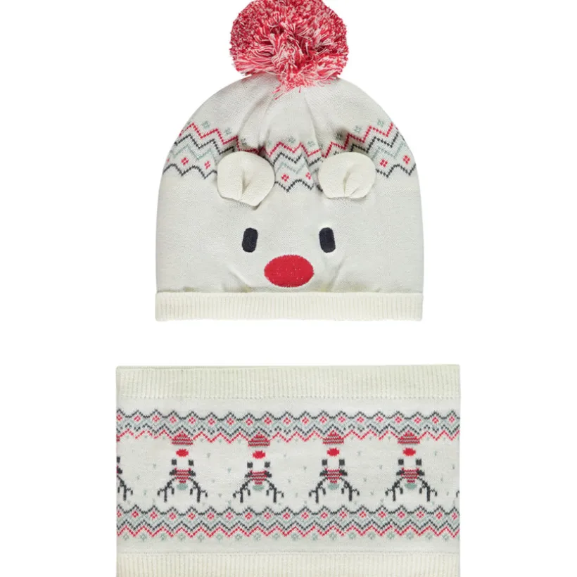 Muts en snood gebreid voor kerst voor baby's