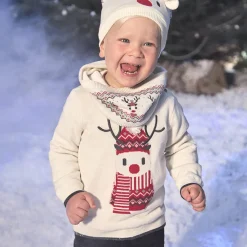 Muts en snood gebreid voor kerst voor baby's